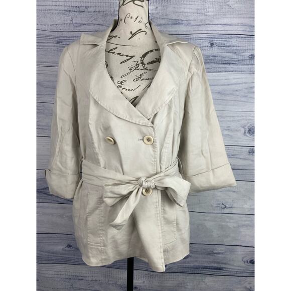 Focus 2000 Trench Pea Coat Womens 10 Belted Lined Linen Blend Mid Length - Picture 2 of 11